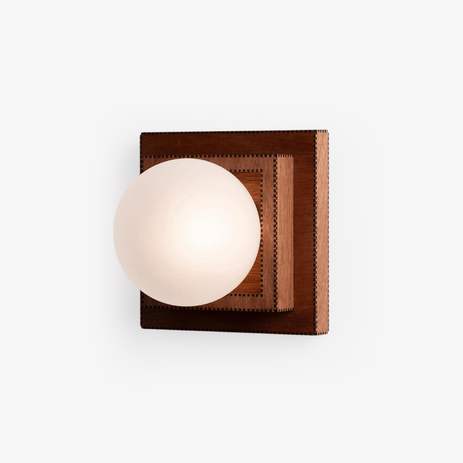 Layered Wood Globe Wall Sconce | Modern LED Wall Light for Bedroom & Living Room