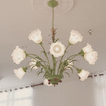 Modern Pastoral Green Flower Hanging Chandelier 3 6 8 Light