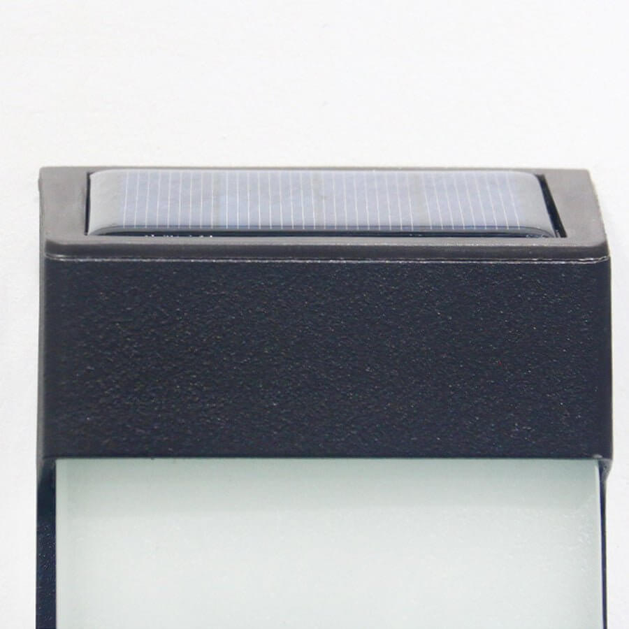 Solar LED Wall Sconce Set of Two in Black with Glass Shade for Modern Outdoor Spaces