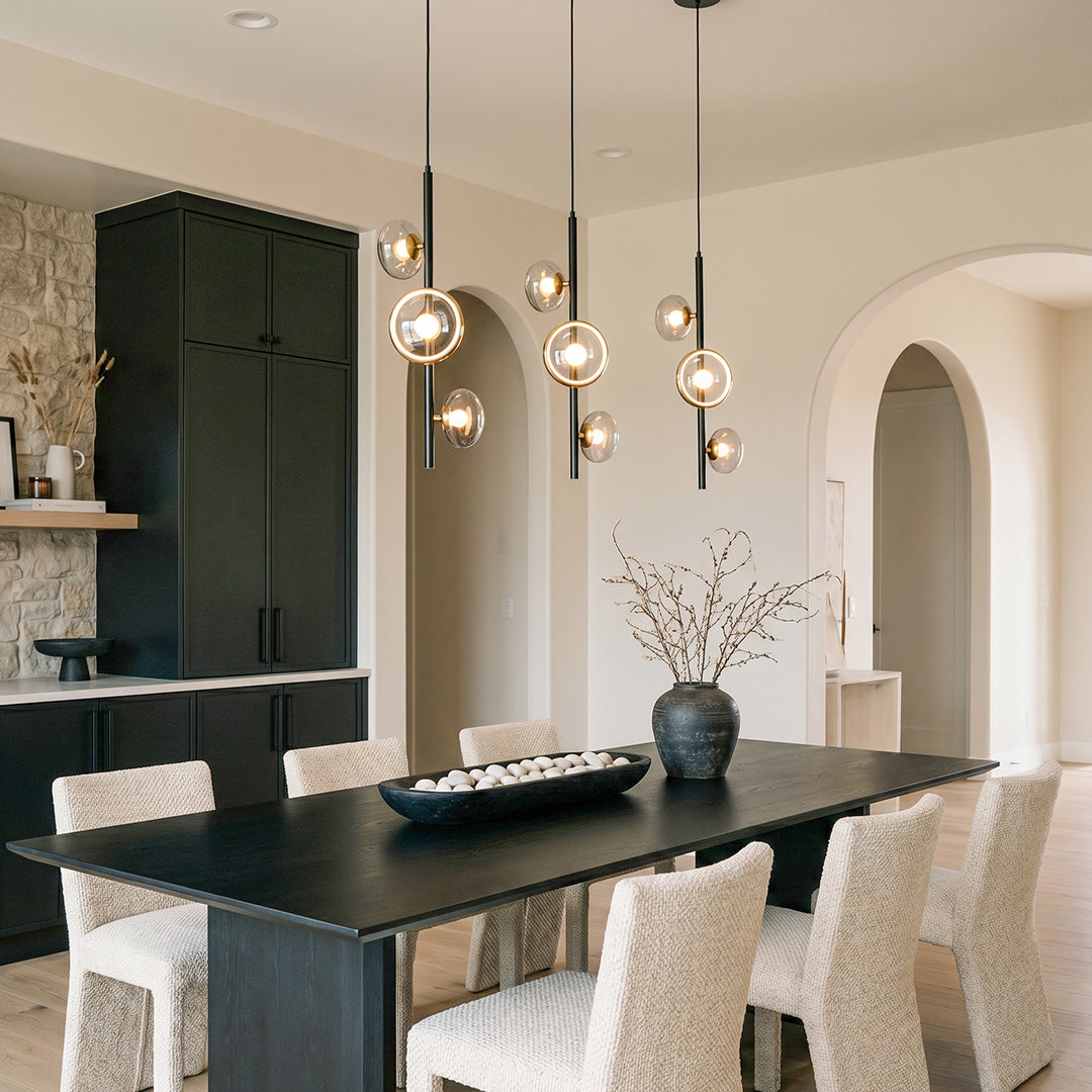 Italian Minimalist 3-Light Linear Pendant in Glass and Iron