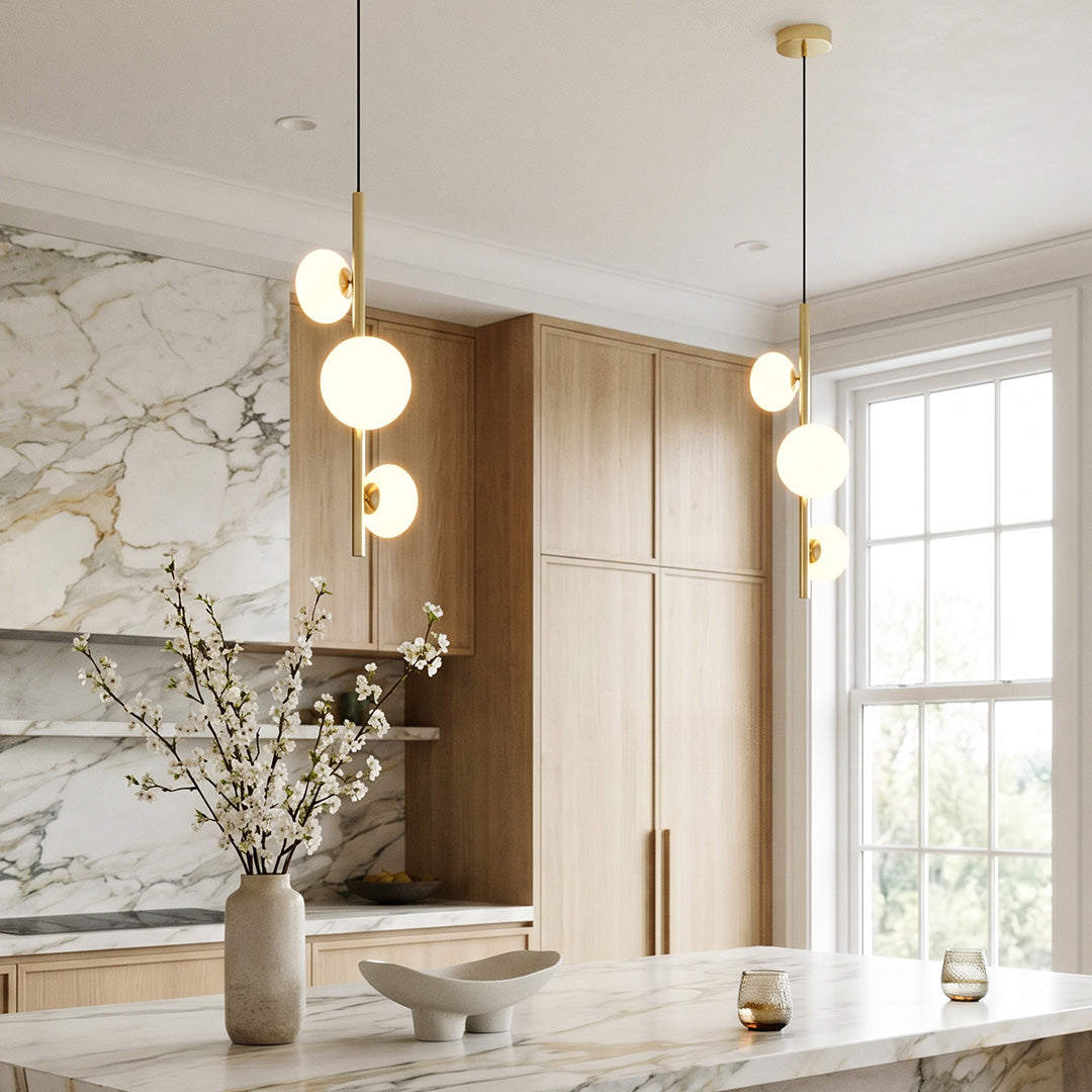 Italian Minimalist 3-Light Linear Pendant in Glass and Iron