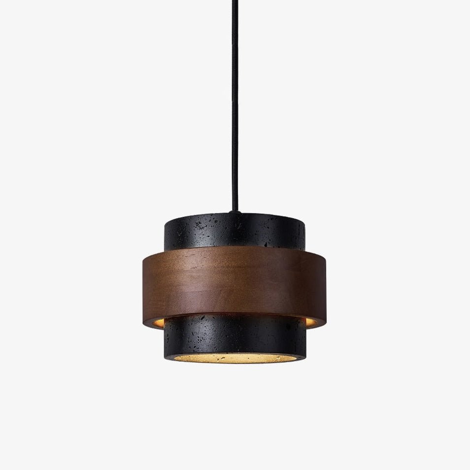 Cosma Ring Pendant Light in Black Travertine and Walnut