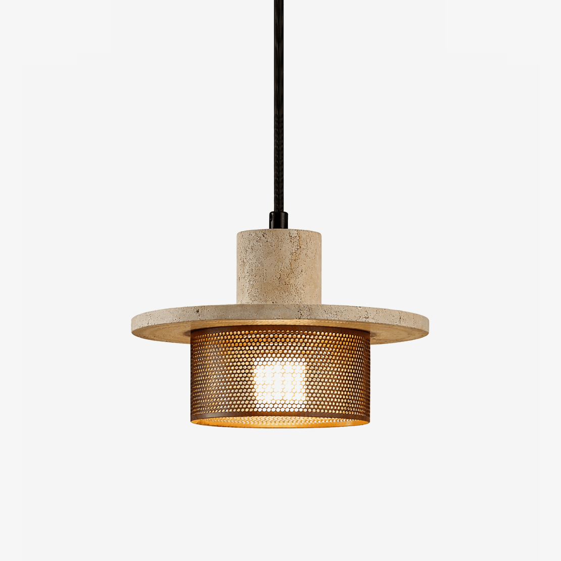 Caldera Travertine Mesh Pendant Light – Natural Stone Designer Hanging Lamp