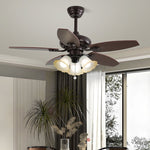 Lily Bloom Ceiling Fan Light with Wood Blades and Amber Glass