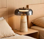 Strata Table Lamp in Yellow Travertine with Smoked Glass Shade