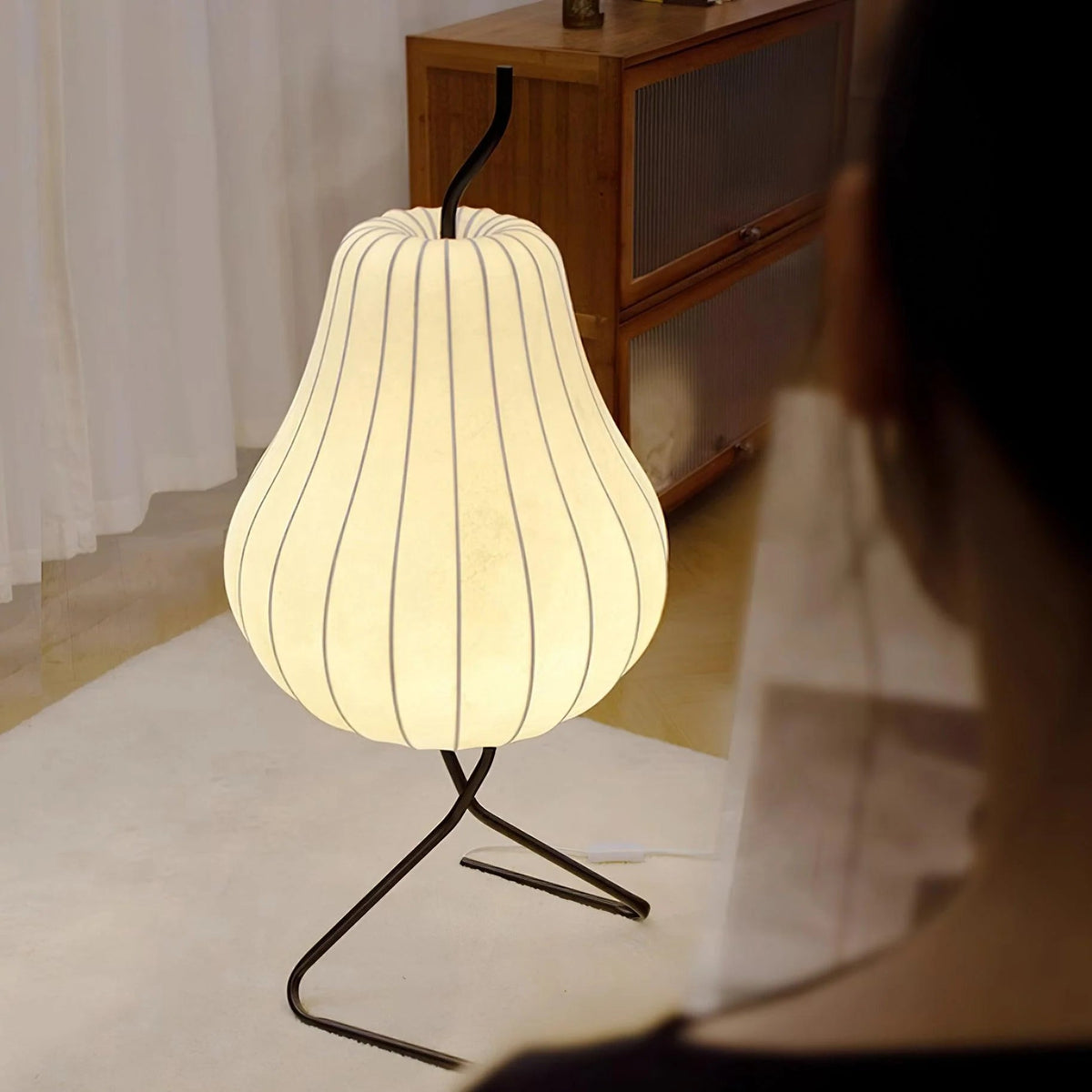 Japanese Cream Style Silk Pear Floor Lamp