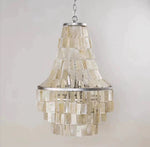 Boho Shell Tiered Chandelier – Natural Capiz Shell Pendant Light for Dining Room and Living Room