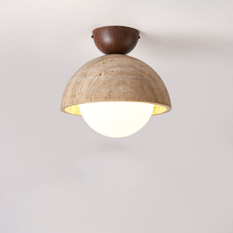 Flore Travertine Bud Ceiling Light — Natural Stone Flush Mount