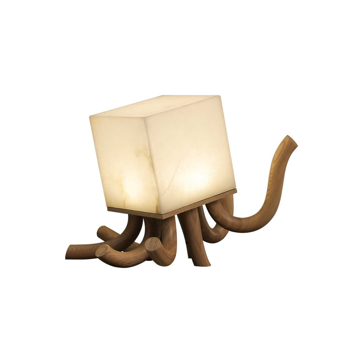Octavia Sculptural Alabaster Table Lamp with Wooden Base
