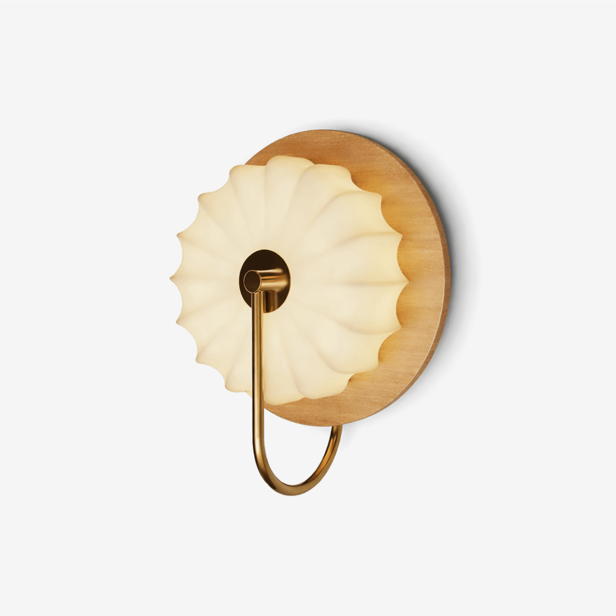 Solenne Petal Wall Sconce in Brass and Wood for Bedroom and Living Room