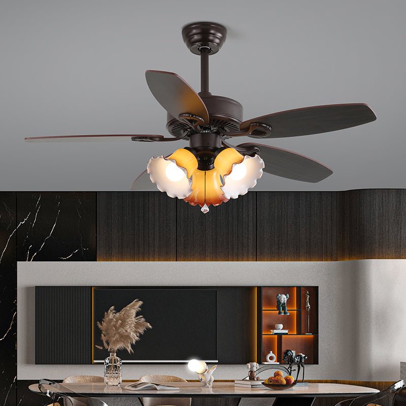 Sienna Breeze Ceiling Fan with Light – Walnut Wood Blades & Amber Glass