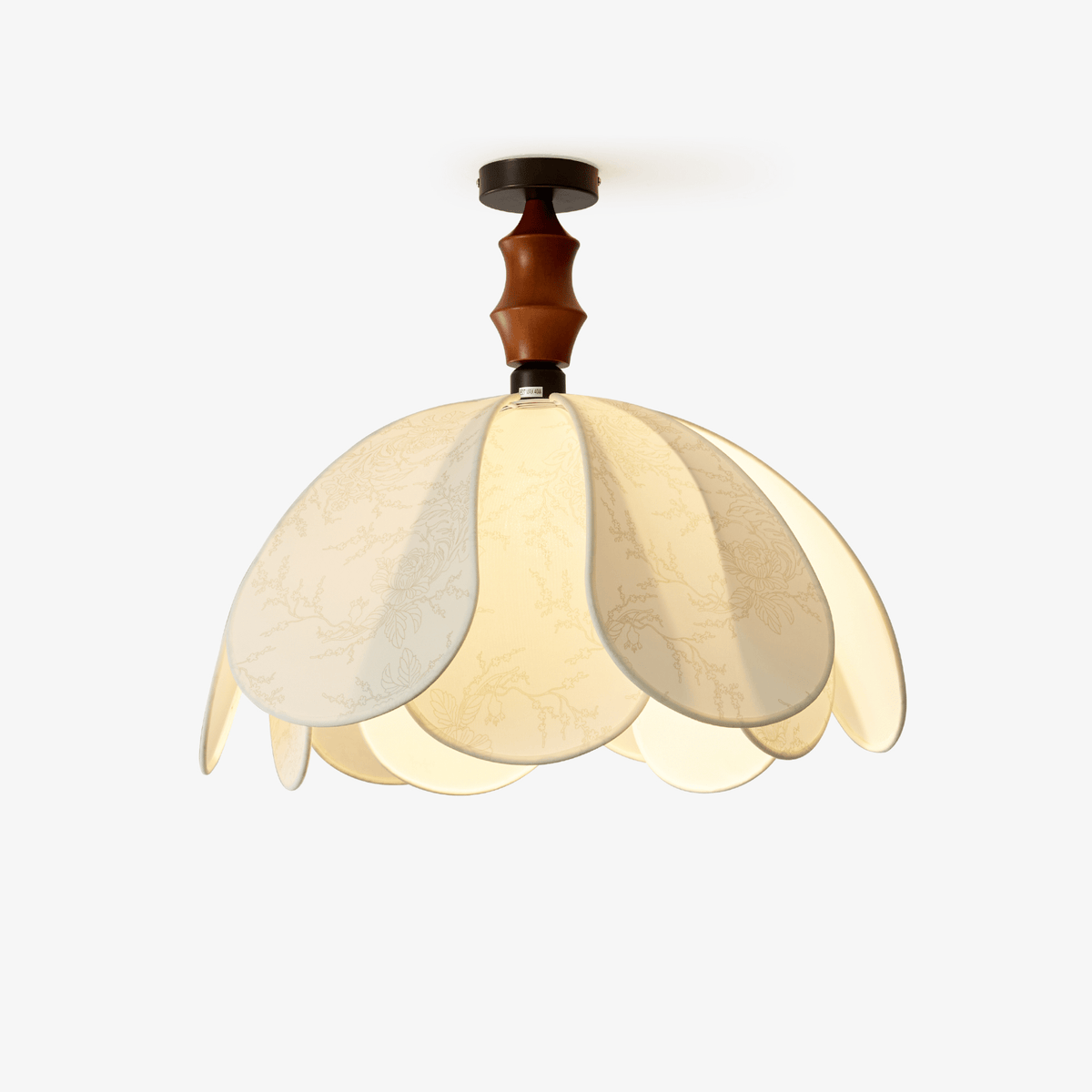 Roswyn Petal Flush Mount Ceiling Light in Walnut and Beige Fabric