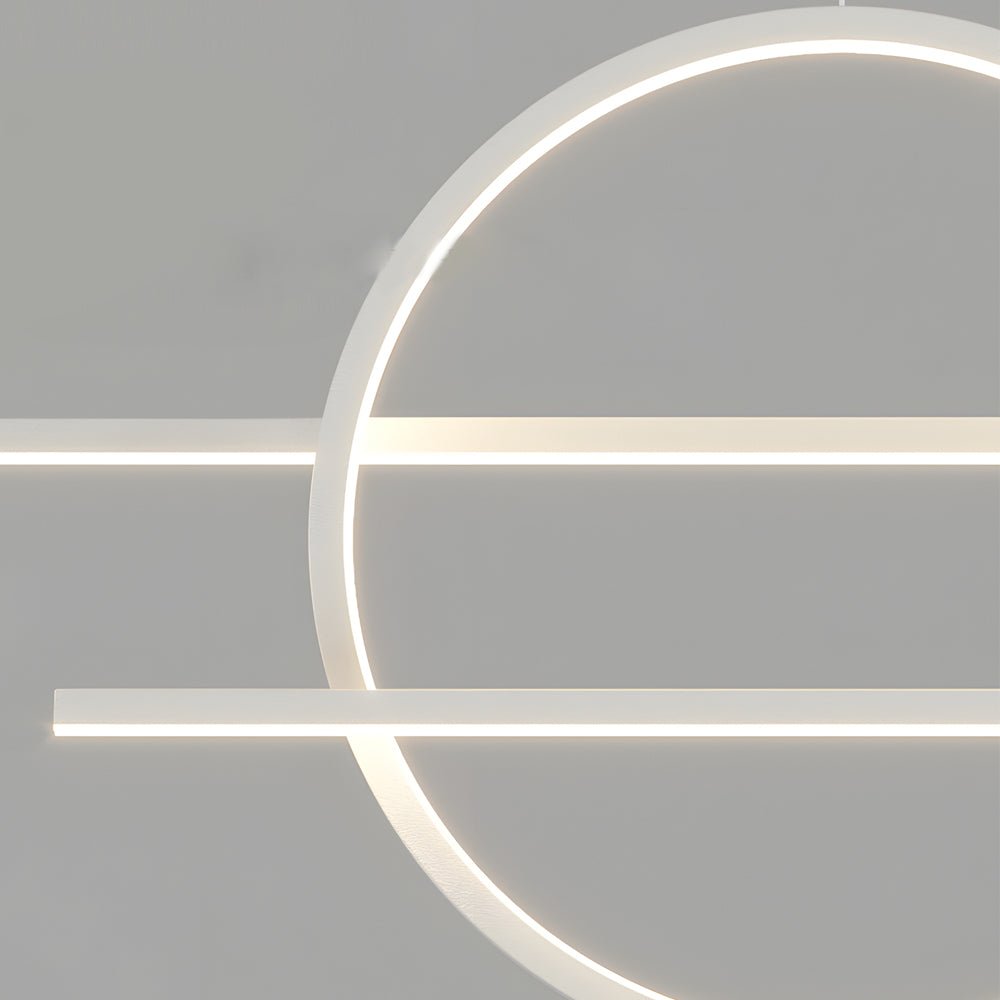 Linear LED Island Chandelier with Ring Accent – Dimmable Modern Pendant for Dining Room
