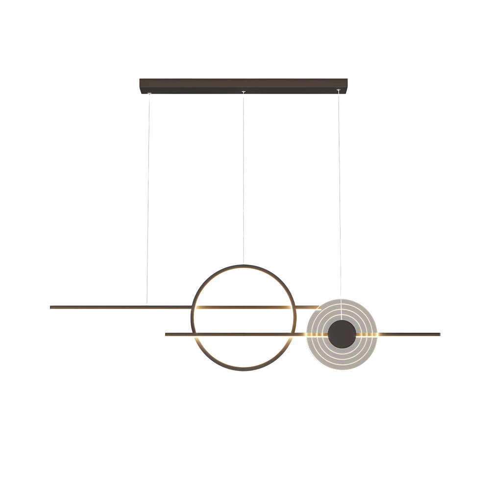 Linear LED Island Chandelier with Ring Accent – Dimmable Modern Pendant for Dining Room