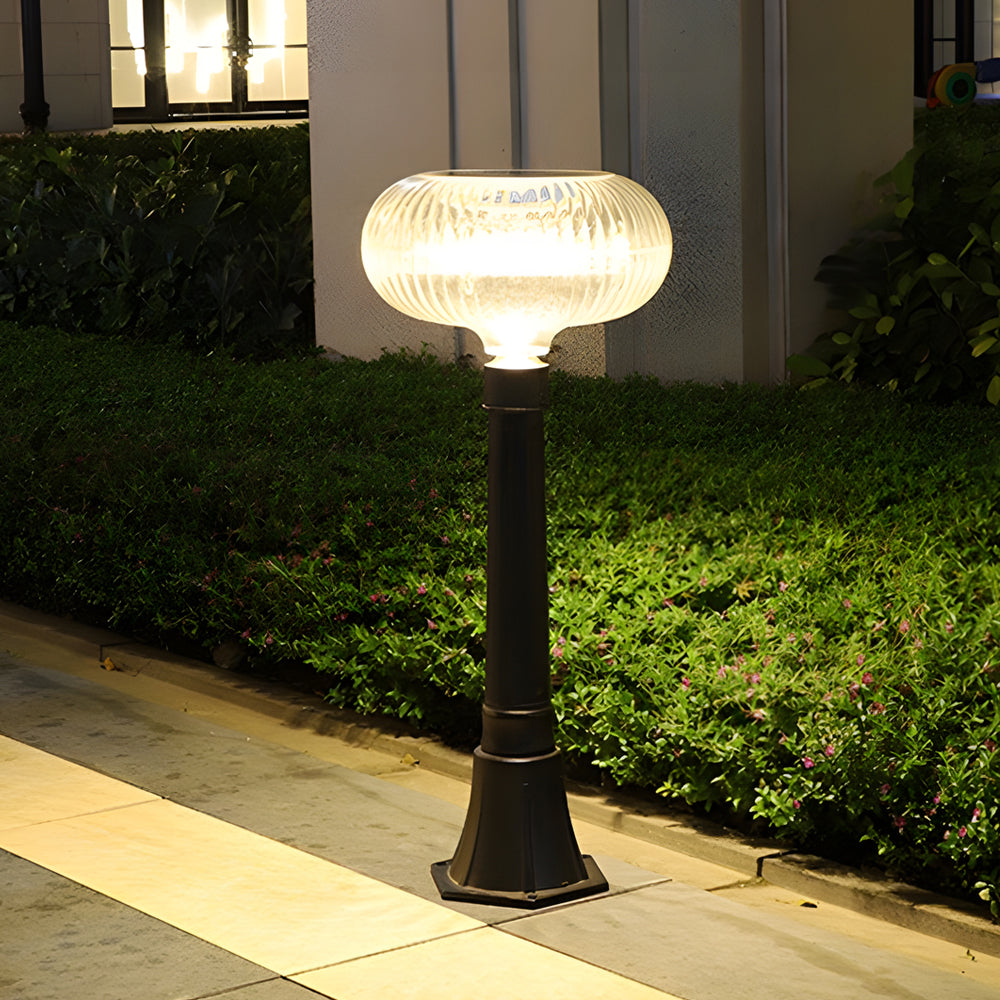 Modern Solar Lawn Light Metal Cylinder Oval Shade Led Outdoor Bollard Light