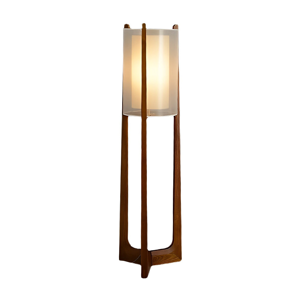 Rustic Japanese Style Wood Standing And Double Shaded Led Floor Lamp