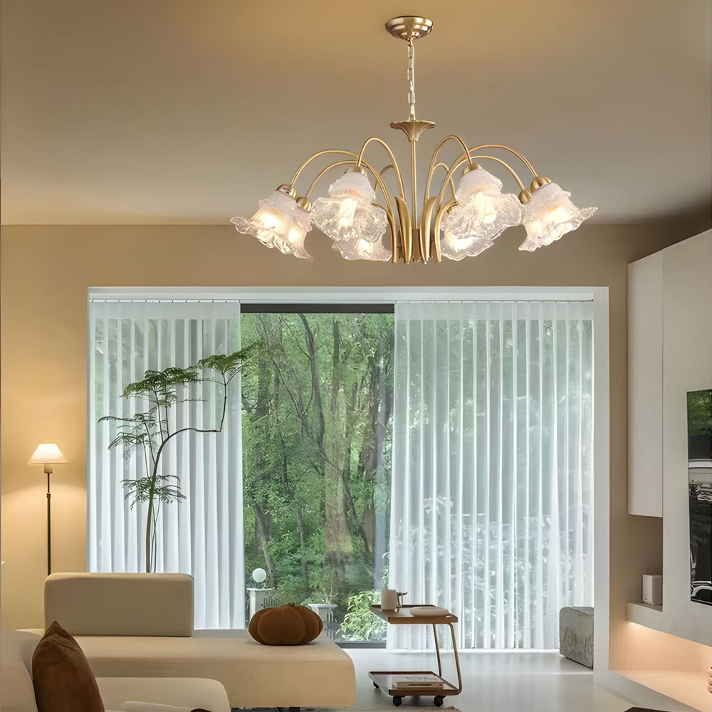 6 8 Light Glass Lily Chandelier French Pastoral Gold Fixture