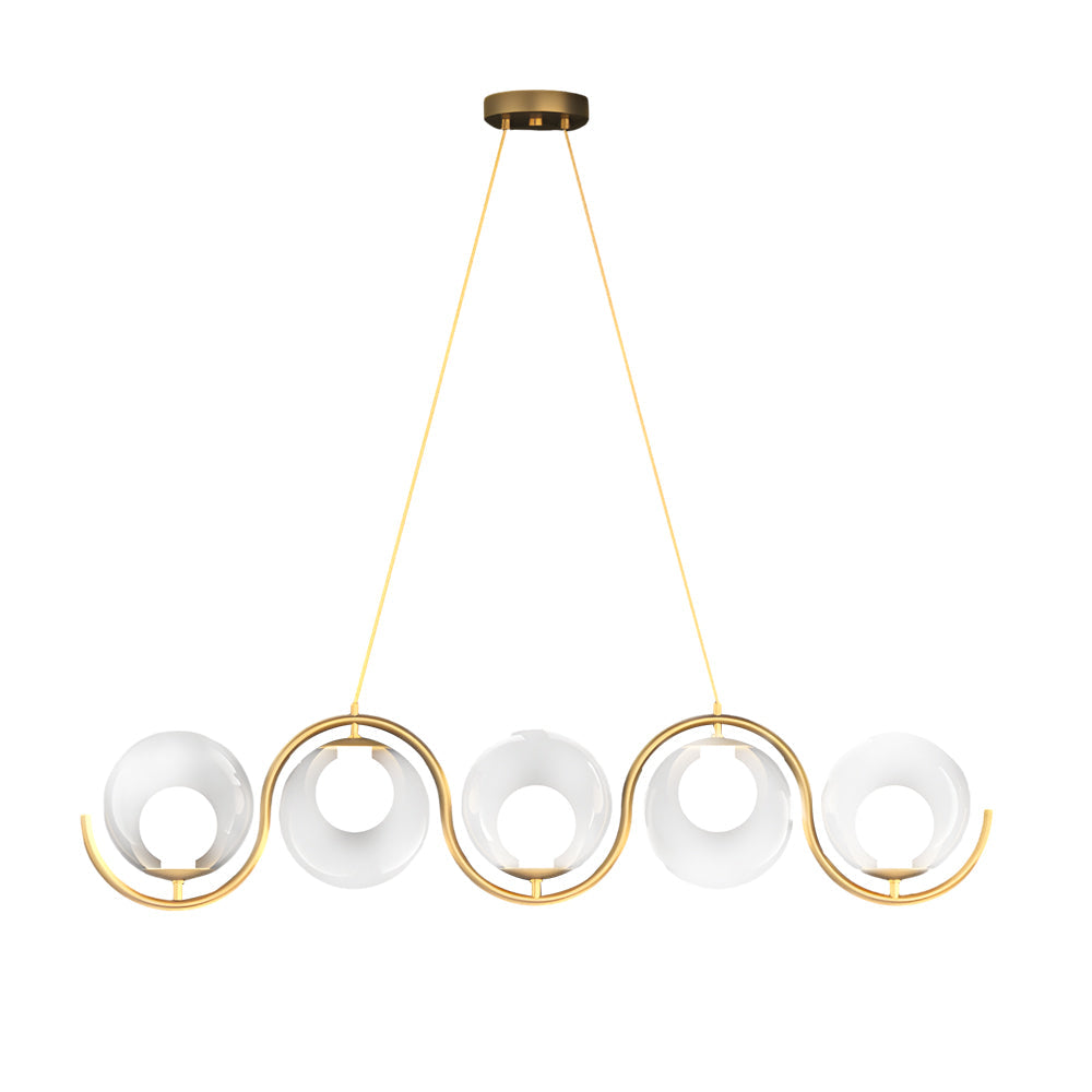 3 5 Light Wavy Linear Island Light With Ball Glass Shade For Dining Room