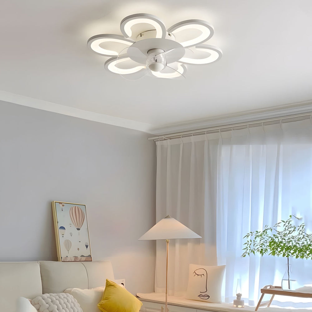 19 7 In 6 Speed White Flush Mount Flower Ceiling Fan Light