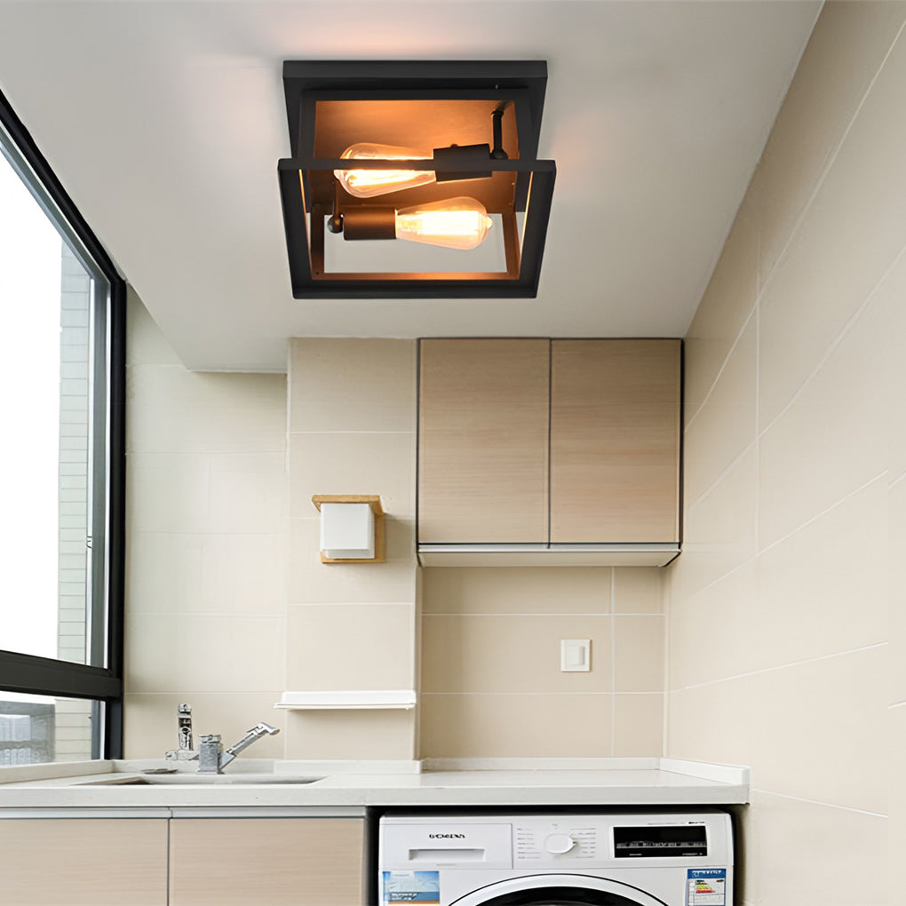 Square Iron Retro Industrial Flush Mount Lighting