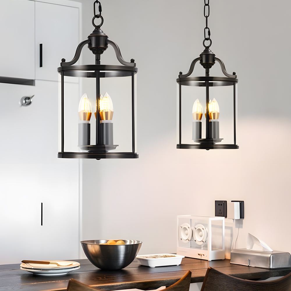 3 4 Light Candlelight Vintage Cylinder Glass Lantern Pendant Light Black
