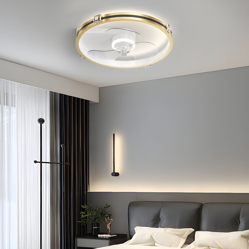 Creative Ring Led Three Step Dimming Mute Gold Modern Fans Ceiling With Lights