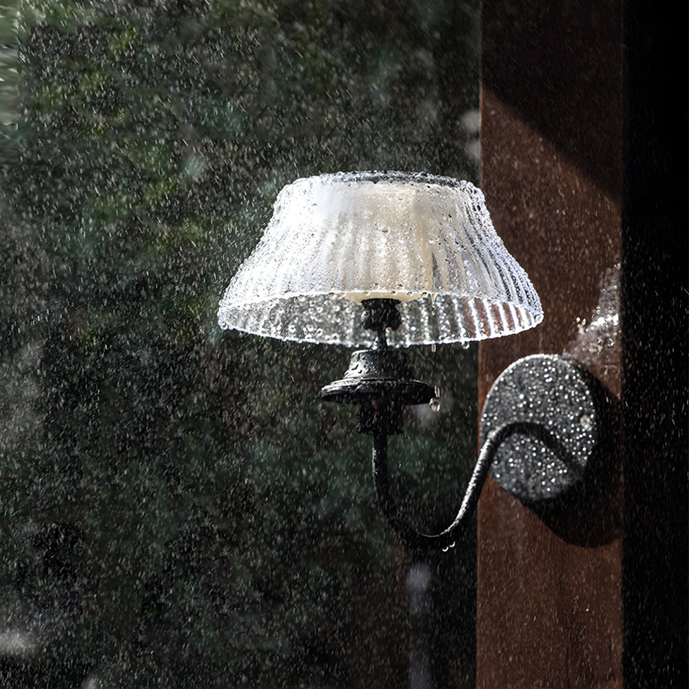 Black Metallic Arm Solar Outdoor Wall Light Adjustable Glass Shade