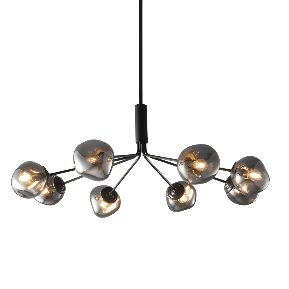 3 5 8 Light Molecule Dimpled Lava Glass Chandelier With Black Metallic Arms