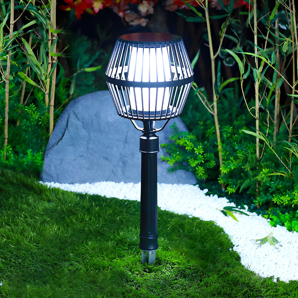 Matte Black Solar Caged Lantern for Modern Outdoor Spaces