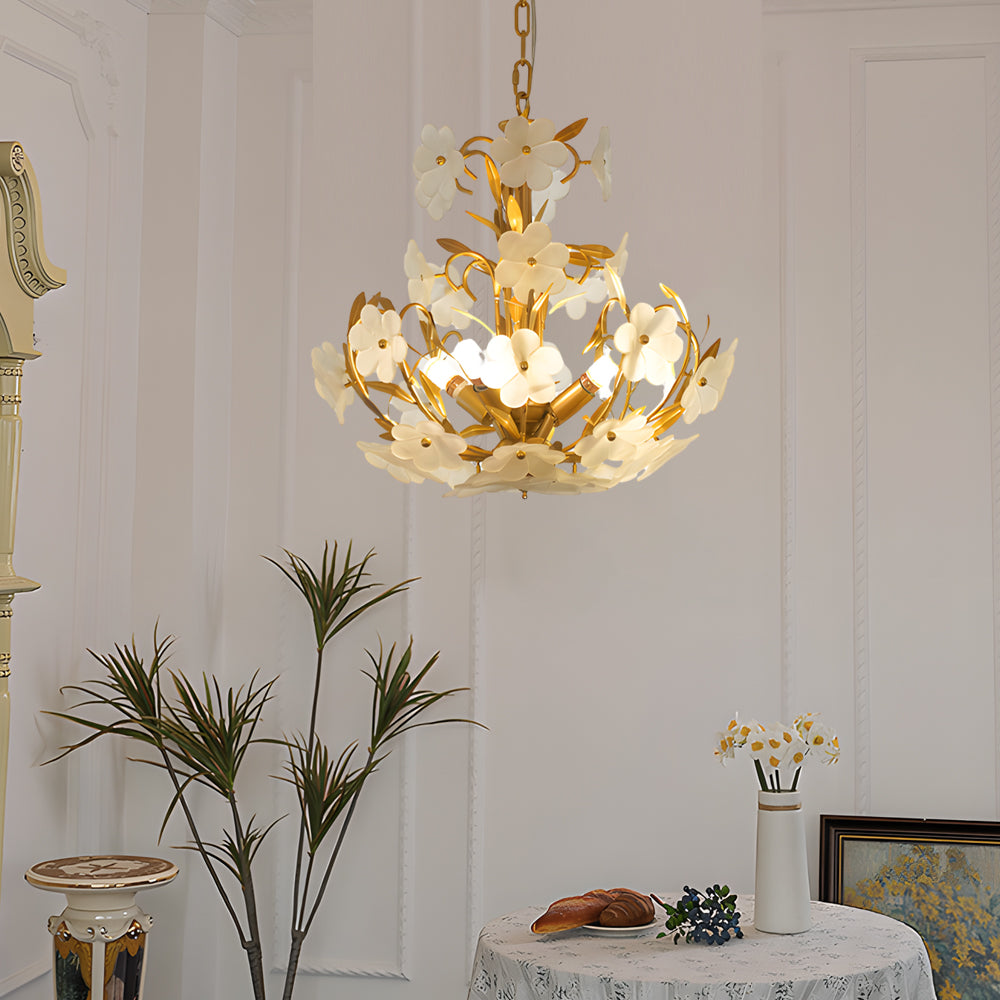 French Style 4 Light Glass Flower Bouquet Chandelier
