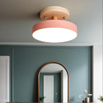Round Semi Flush Wooden Ceiling Light