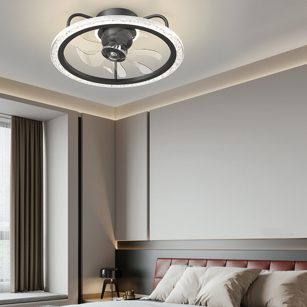 Creative 360 Shake Head Round 3 Step Dimming Modern Ceiling Fans With Light
