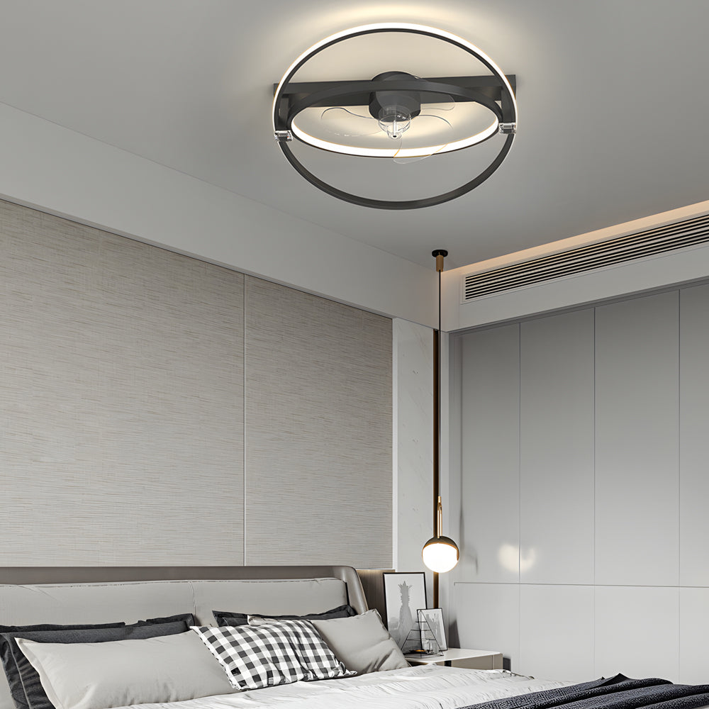 2 Rings Creative Mute Three Step Dimming Led Modern Ceiling Fan And Light