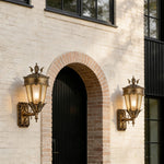 European Vintage Outdoor Wall Lantern in Antique Brass and Clear Glass
