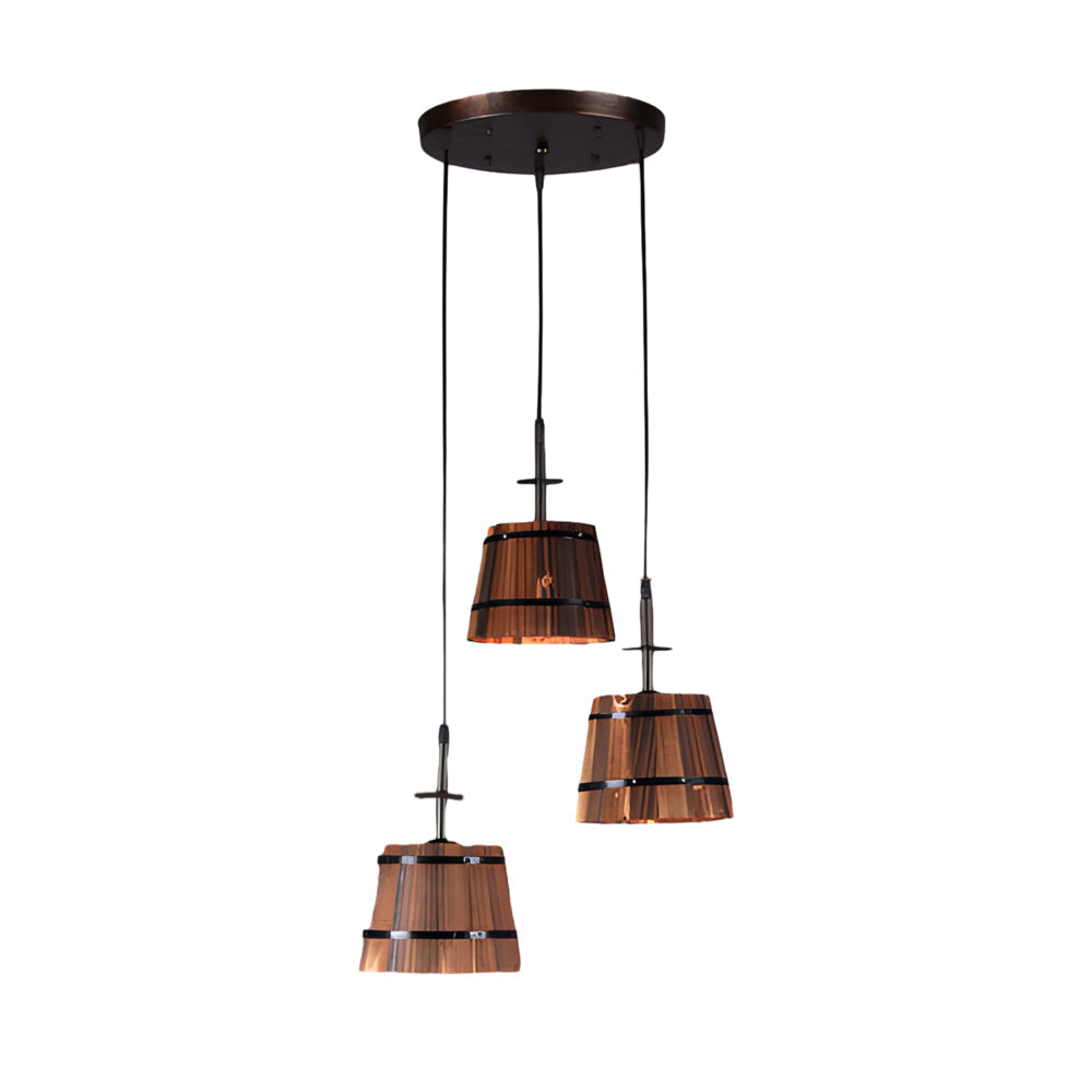 1 3 Light Rustic Wood Bucket Shade Pendant Lighting For Cafe Bar