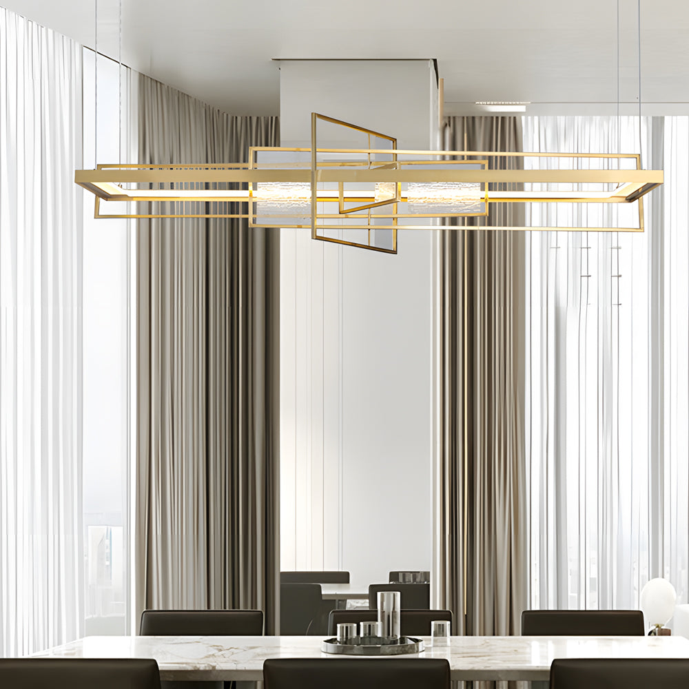 Rectangular Iron Frame Glass Decor Led Chandeliers Hanging Lights