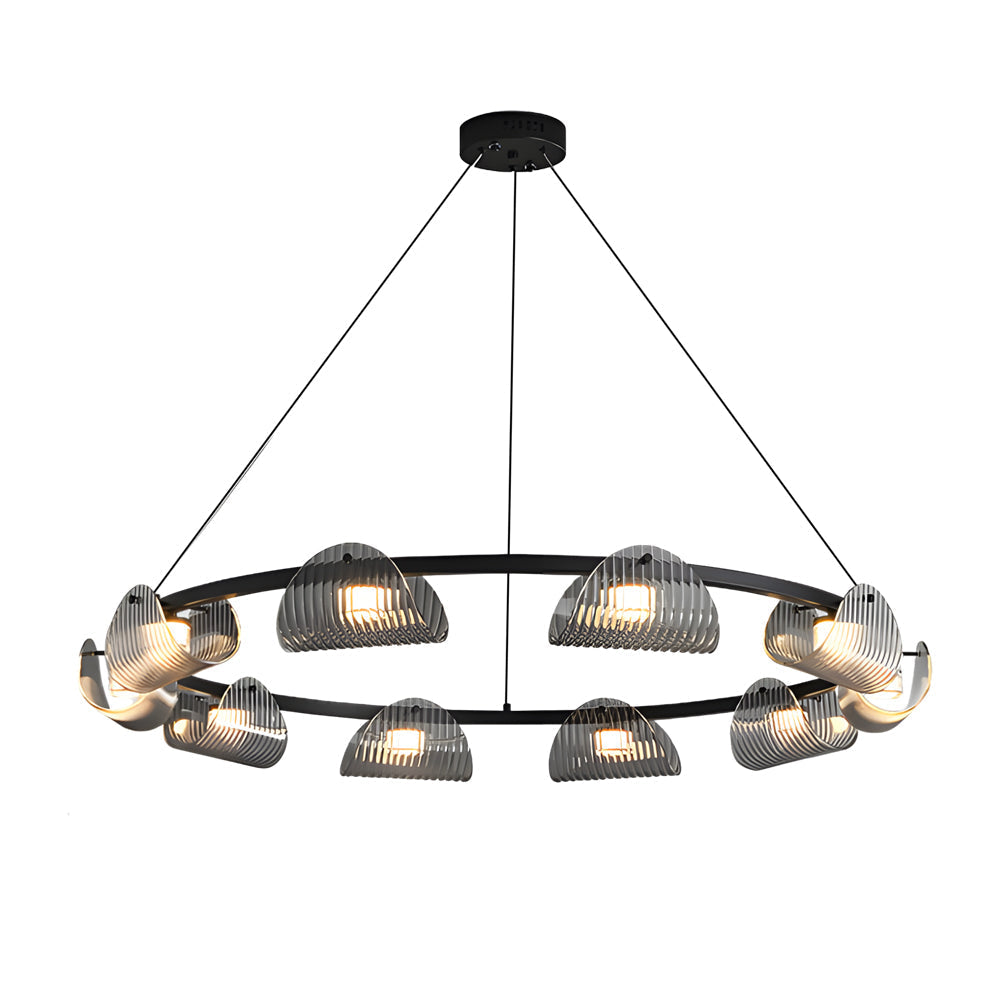 Round 6 8 10 Lights Curved Striped Glass Led Dimmable Nordic Chandelier Li002764