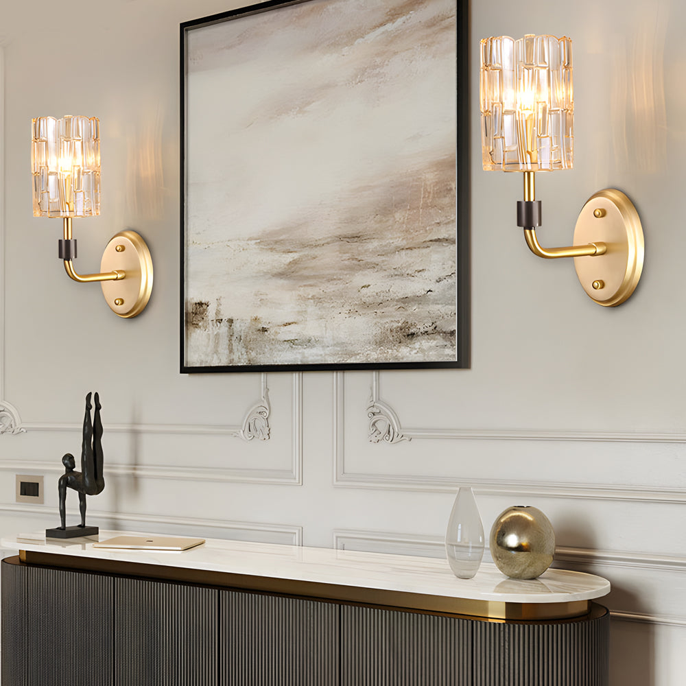 Luxury Copper Armed Crystal Wall Light Modern 1 2 Light Sconce