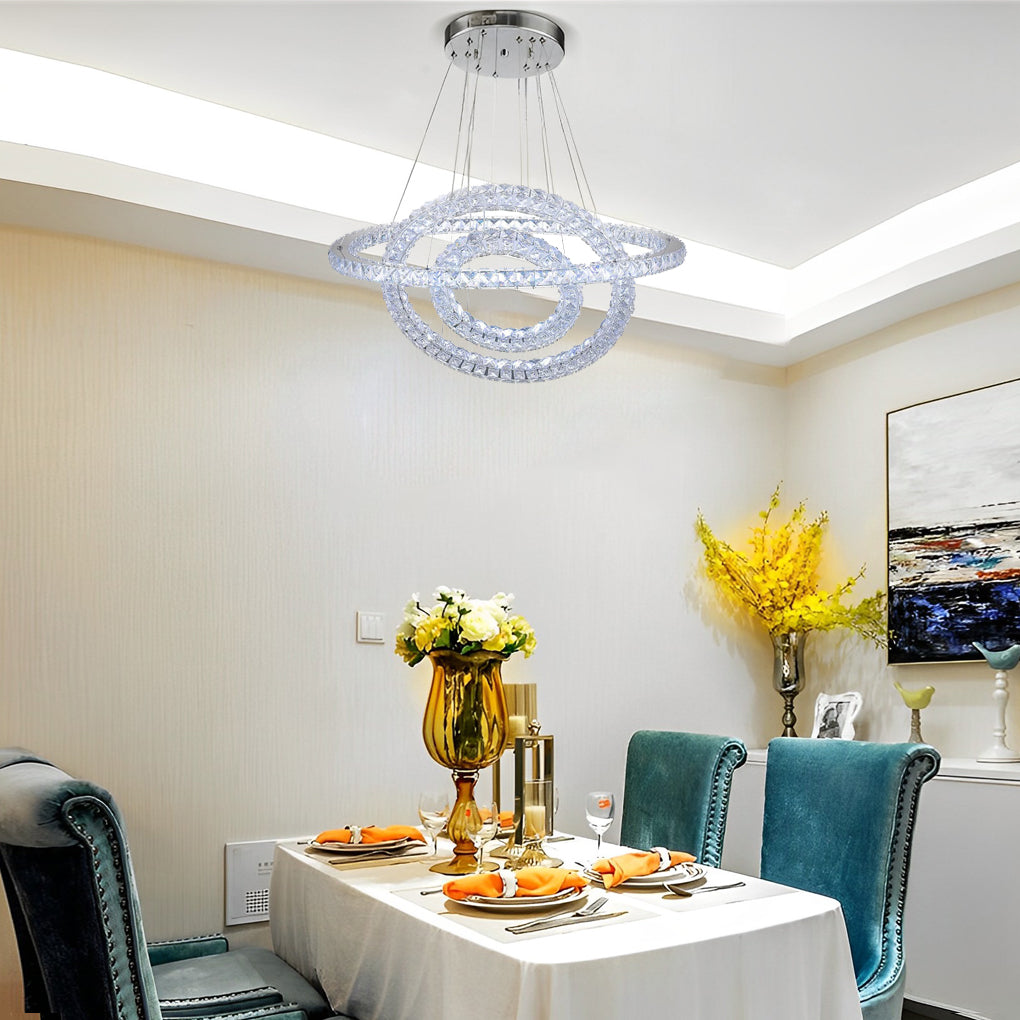 Luxury Crystal Led Chandelier 3 Tier Geometric Or Stacked Led Pendant Light