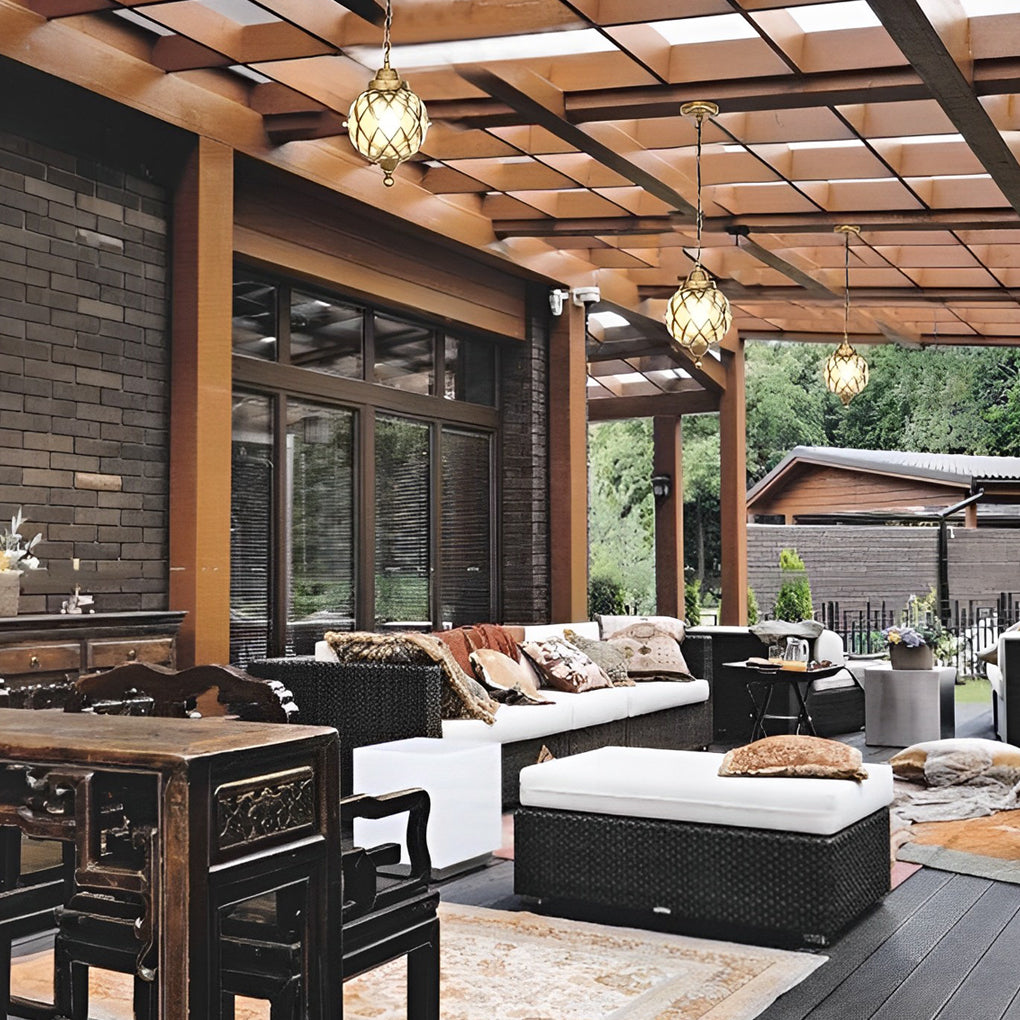 1 Light Tea Glass Globe Outdoor Pendant Lights Outside Haning Lantern Chandelier
