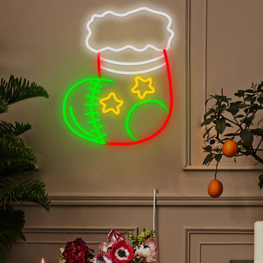 Acrylic LED Neon Christmas Stocking Wall Art for Festive Interiors
