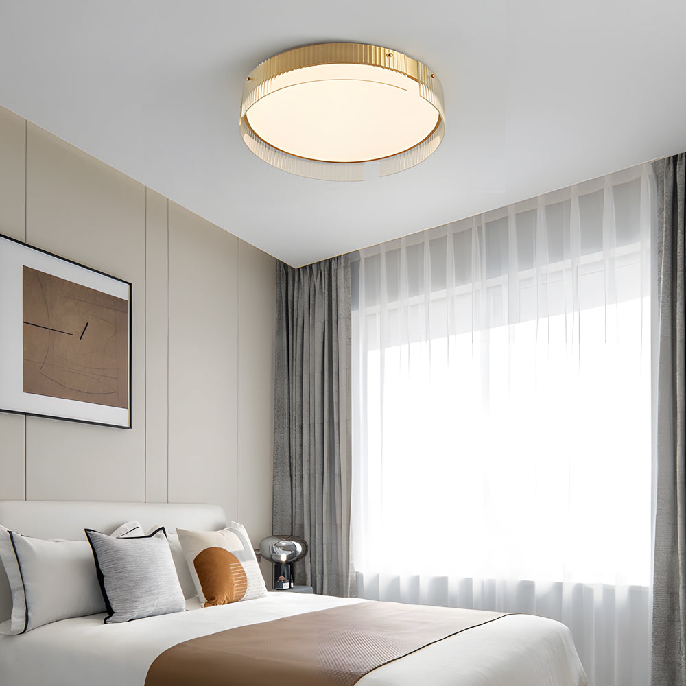 Round Ribbed Glass Led Flush Mount Ceiling Light