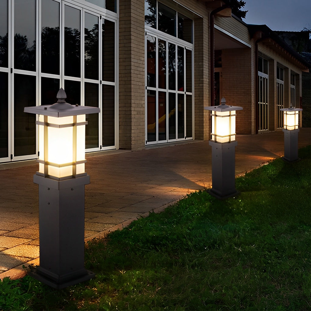 Solar-Powered LED Bollard Lights with Asian-Inspired Design for Modern Outdoor Spaces