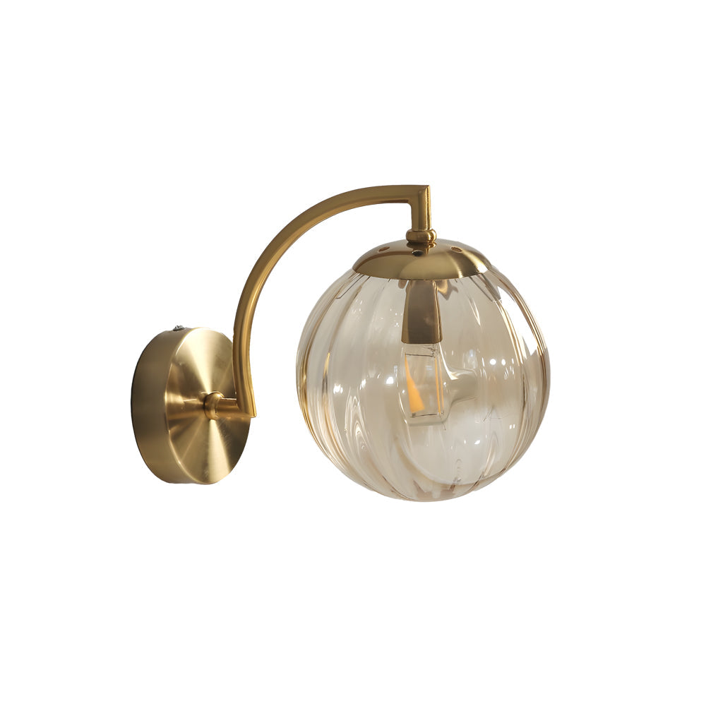 1 Light Curved Arm Wall Sconce With Ball Rib Glass Ball Shade