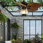 42 52 Inch Led Tropical 5 Brown Blades Reversible Ceiling Fan Light With Remote Control