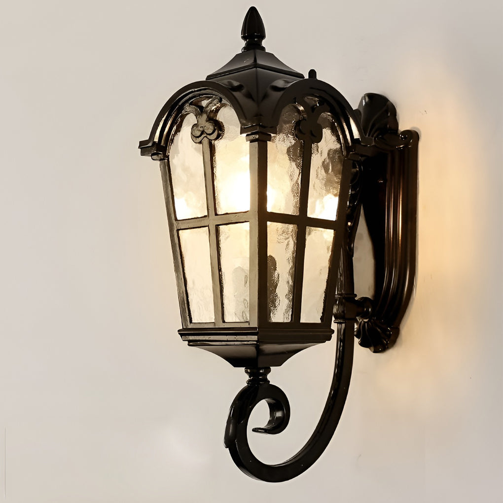 Waterproof Vintage Lantern Shaped Black Retro Outdoor Plug In Wall Lamp