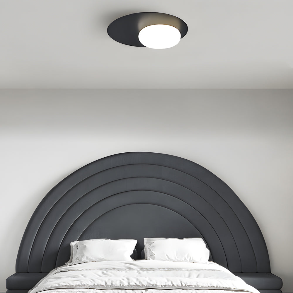 1 Light Led Oval Metal White Glass Flush Mount Ceiling Light