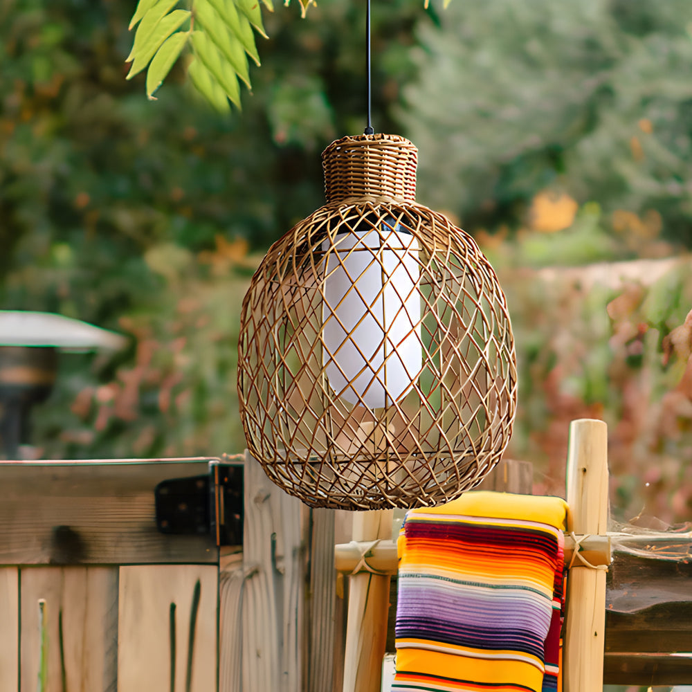 Outdoor Rattan Pendant Lights 10W Rustic Modern Led Ceiling Hanging Lantern Lights