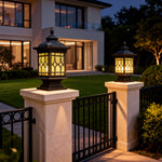 Retro Outdoor Column Light in Coffee Finish with Warm LED