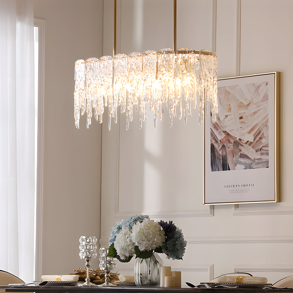 7 10 Light Luxury Glass Decor Icicles Droplet Crystal Chandelier 3 Step Dimming